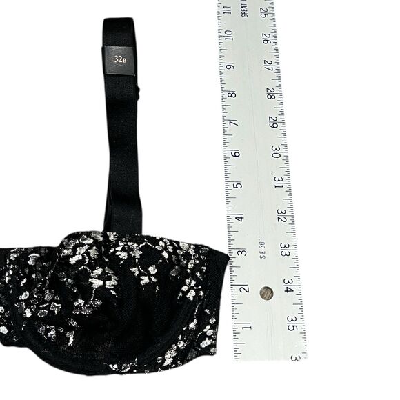 Victoria's Secret Bra Womens 32B Black Sheer Unlined Balconet Silver Metallic - Picture 4 of 8